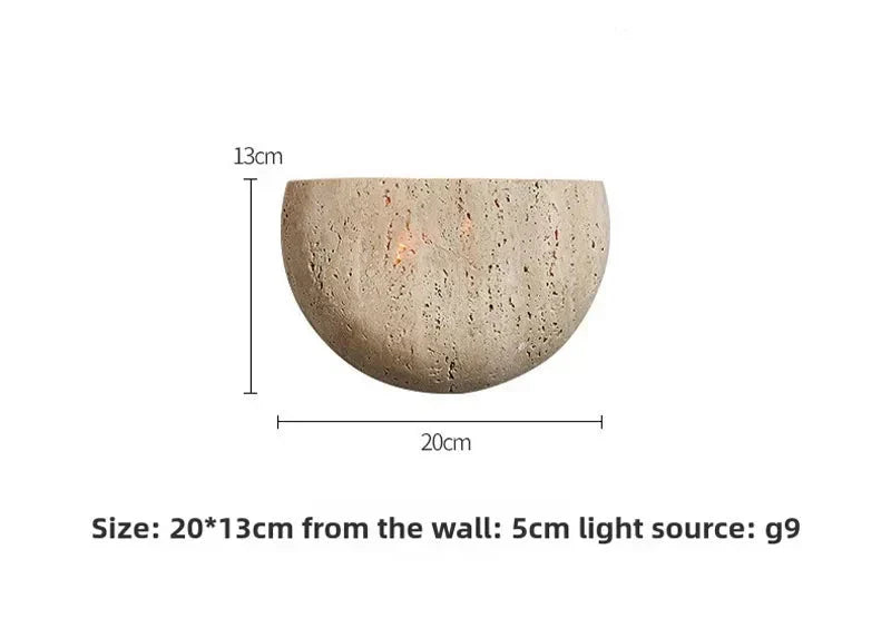 Lampada da parete in travertino naturale — Luce a mezza cupola in pietra intagliata