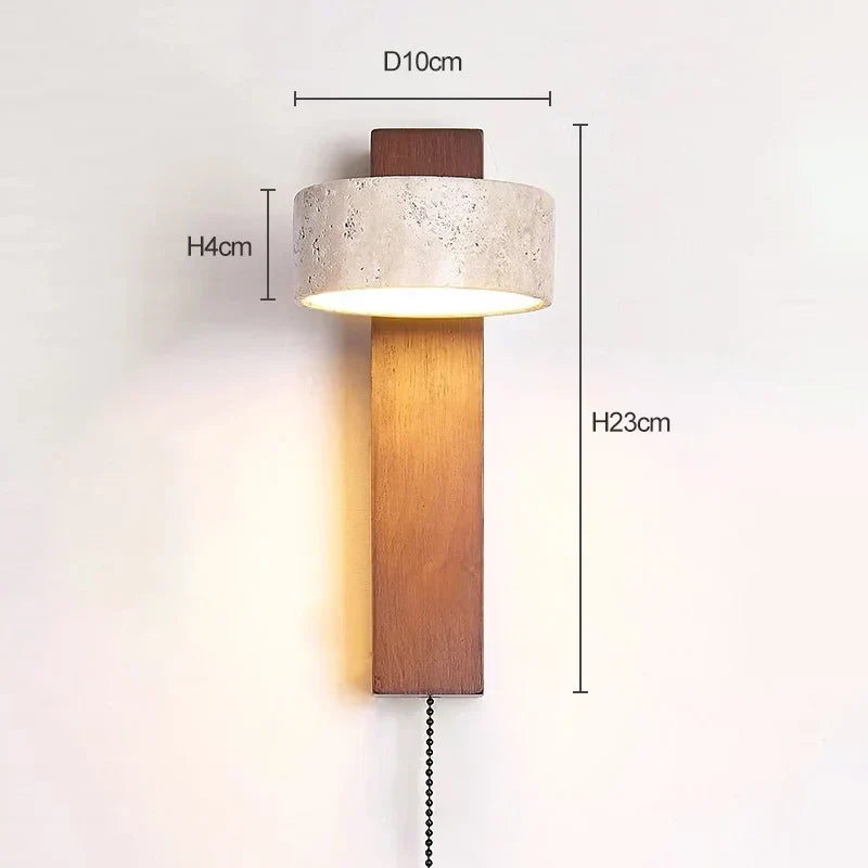 Éclat Wall Lamp — French-Inspired Wabi-Sabi Design, Solid Wood Frame, Organic Travertine, Pull Switch