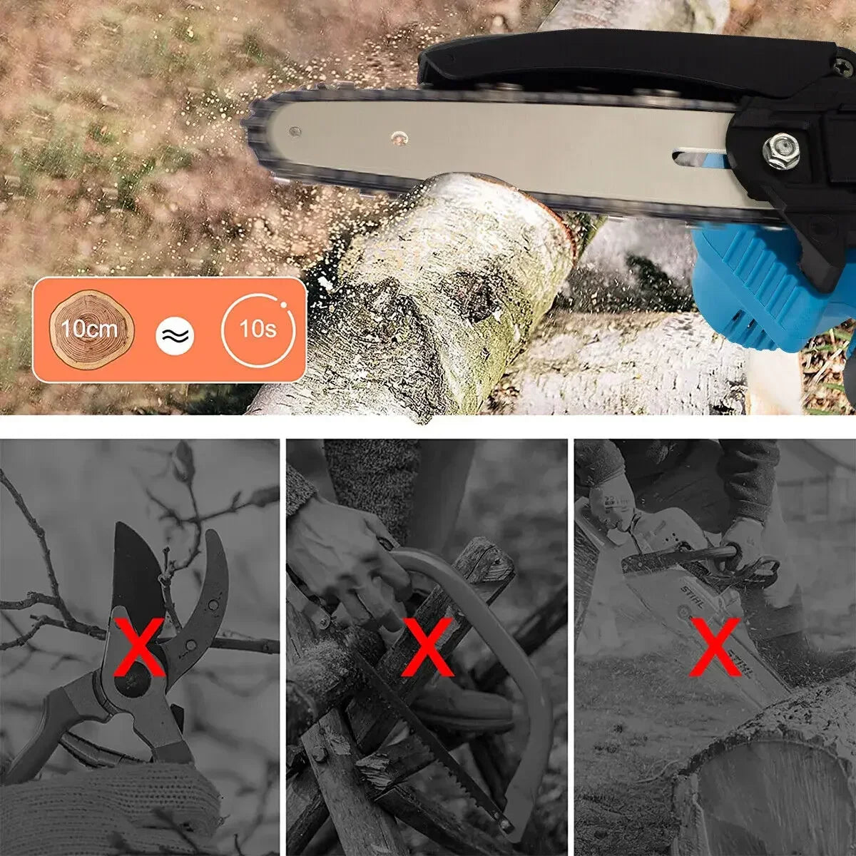 Mini trådløs motorsag - 6-tommers blad - Oppladbar enhåndsdesign | meowbutter