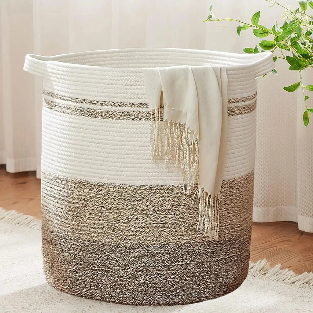 Panier à linge tressé avec poignées pour le salon et la chambre à coucher