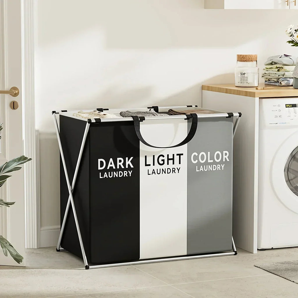 Organizator de rufe TriSort cu mai multe compartimente — cadru pliabil din aluminiu