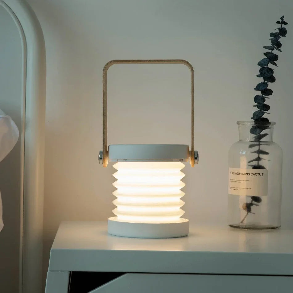 Linterna portátil creativa con mango de madera | Lámpara de mesa plegable recargable | Meowbutter