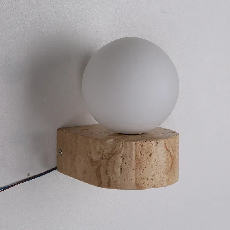 Travertine Stone Wall Lamp | Modern Japanese-Style LED Sconce | Meowbutter