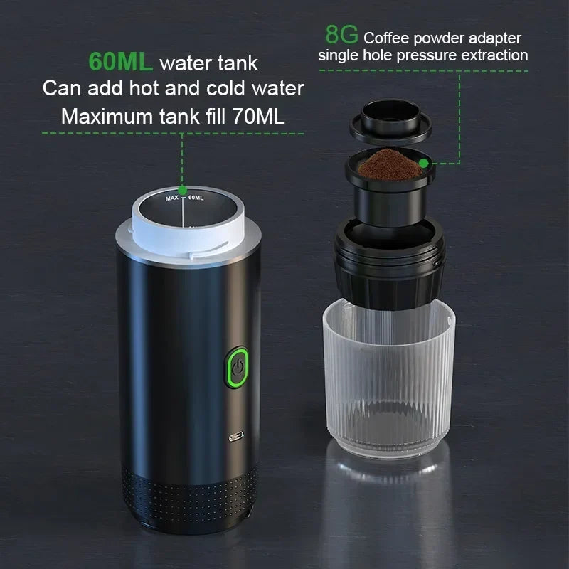 Machine à café espresso portable - Voiture et maison - Adaptateur 8g - Acier inoxydable - 4 couleurs | meowbutter