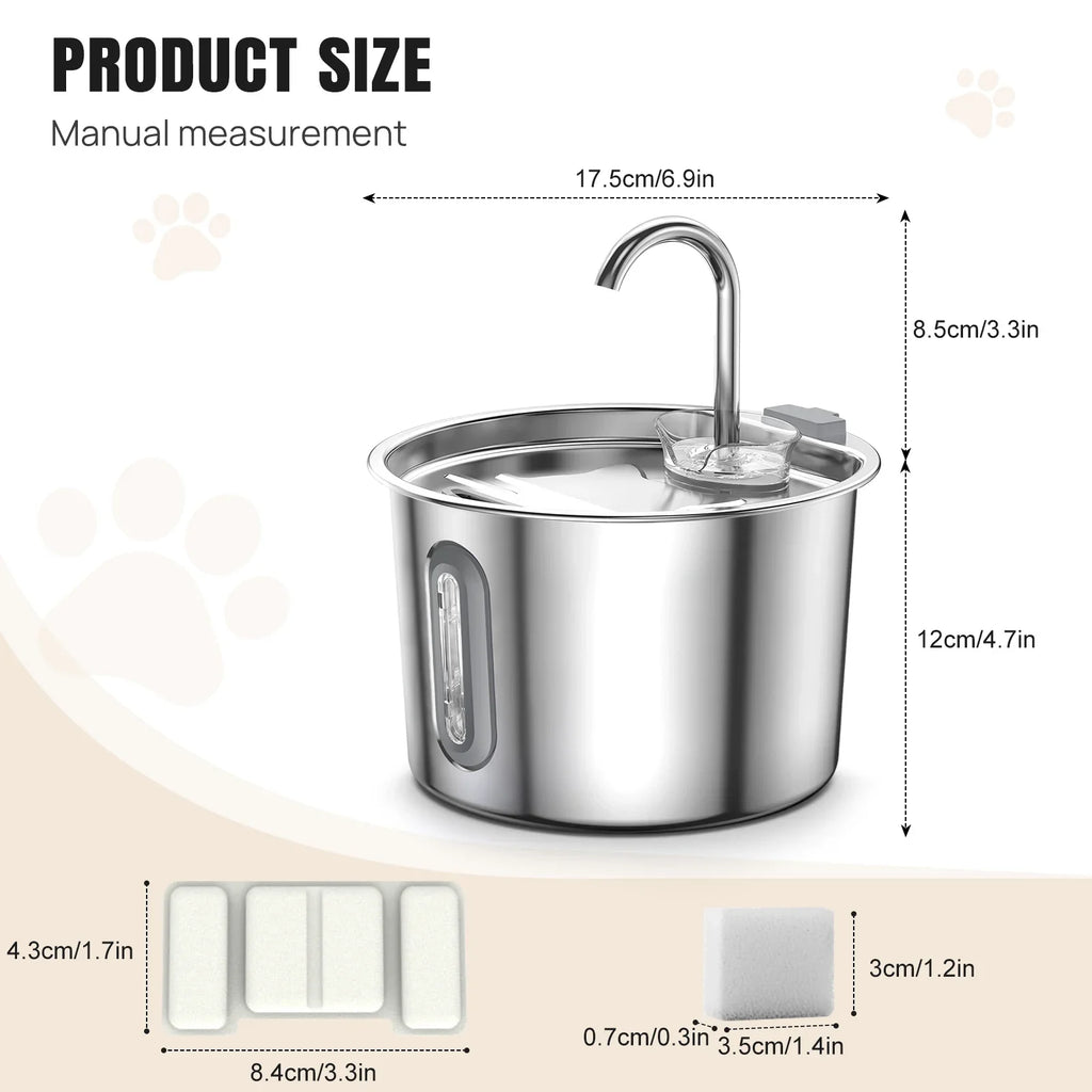 Cat Water Fountain - 304 Stainless Steel - 2.2L - Triple Filter - Quiet 5V Pump | meowbutter