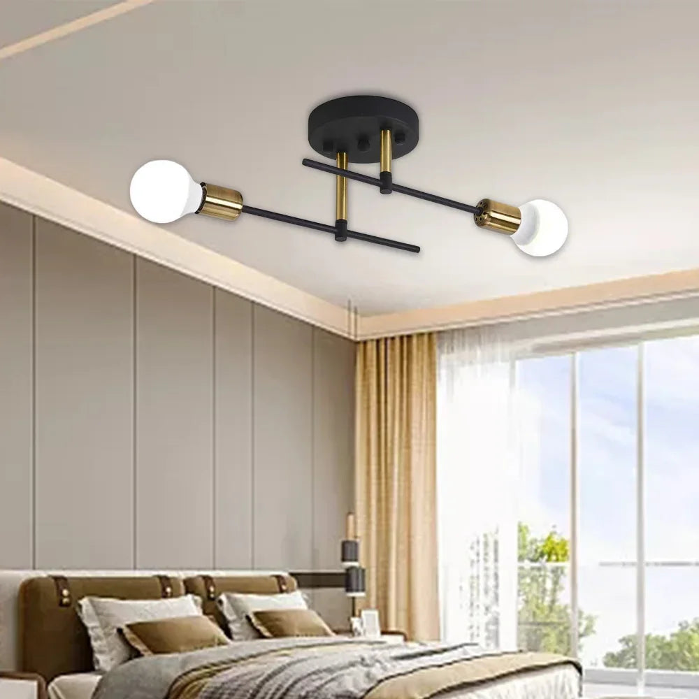 Modern 2-Light Ceiling Lamp | Black & Gold Flush Mount Chandelier | Meowbutter