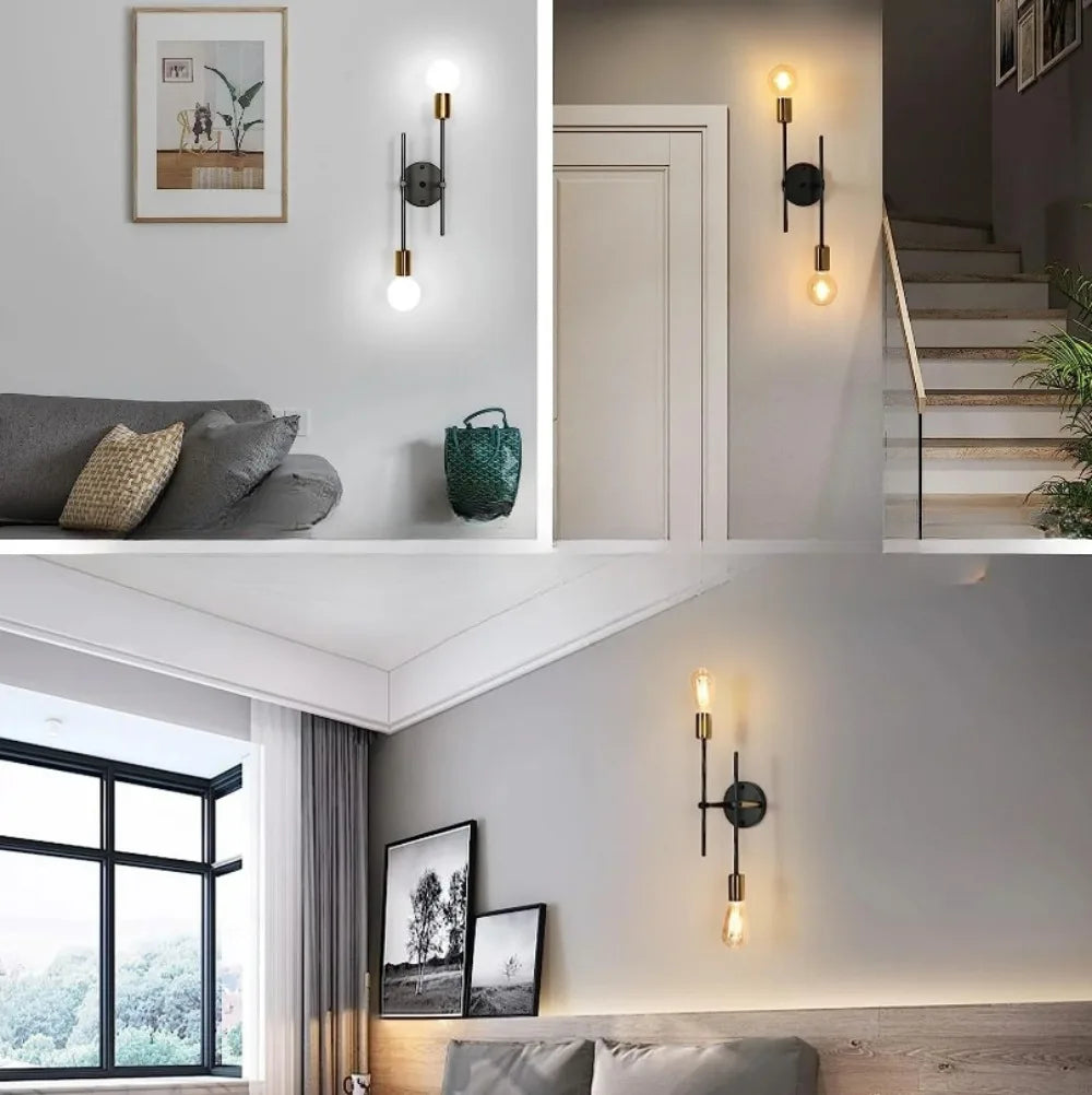 Modern 2-Light Ceiling Lamp | Black & Gold Flush Mount Chandelier | Meowbutter