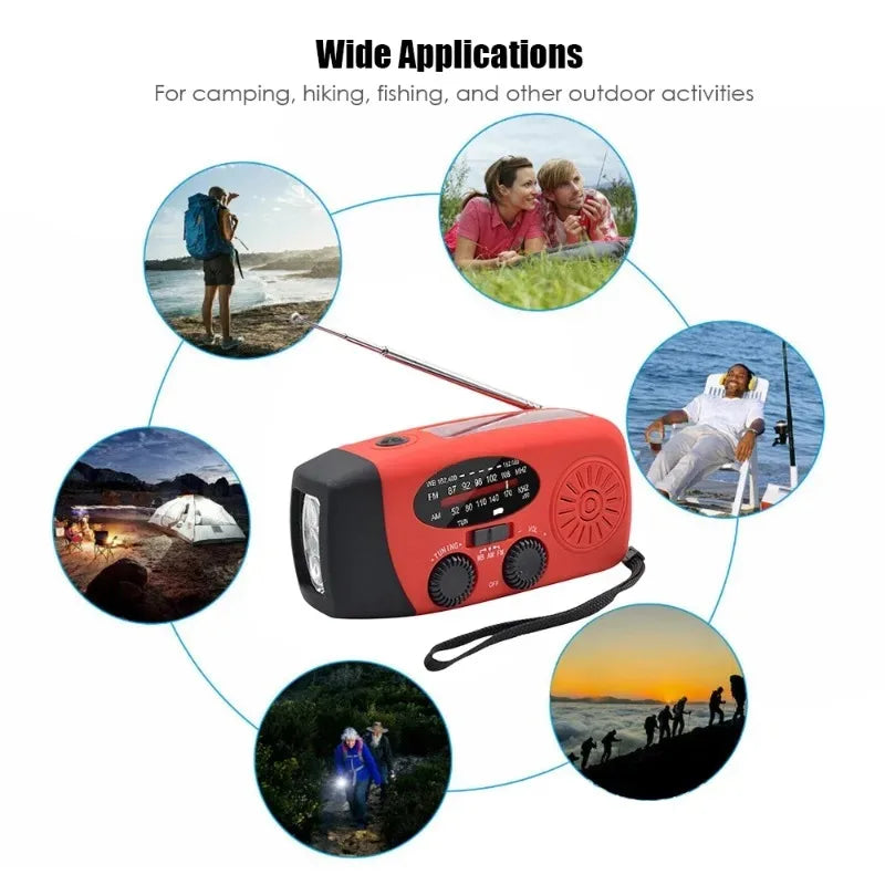 Nouzové solární rádio - ruční klička a USB - AM/FM/NOAA - powerbanka - 2000mAh | meowbutter