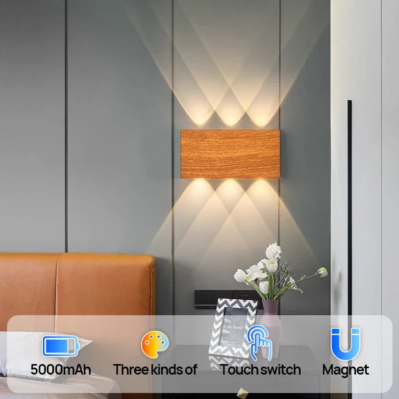 Lume da Parete Ricaricabile LumiBlock | Design Minimalista Effetto Legno | Meowbutter