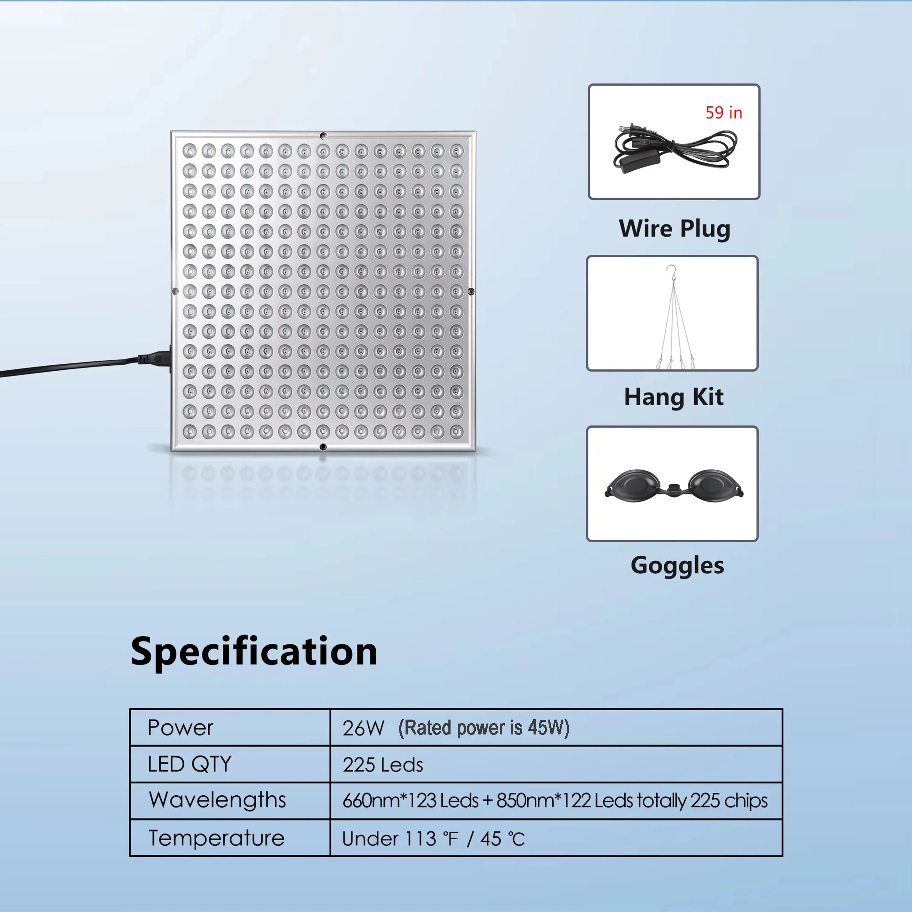 LED vörösfény-terápiás panel - 225 LED arc- és testhasználatra - bőrápoló wellness lámpa | meowbutter