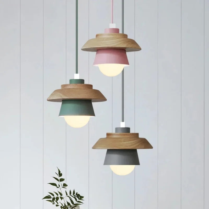 Nordic Wood Pendant Light | Colourful Macaron Design | Meowbutter