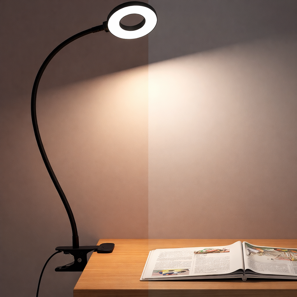 Schreibtischlampe mit Klemme, flexible LED-Leselampe, 3 Farbmodi | Meowbutter
