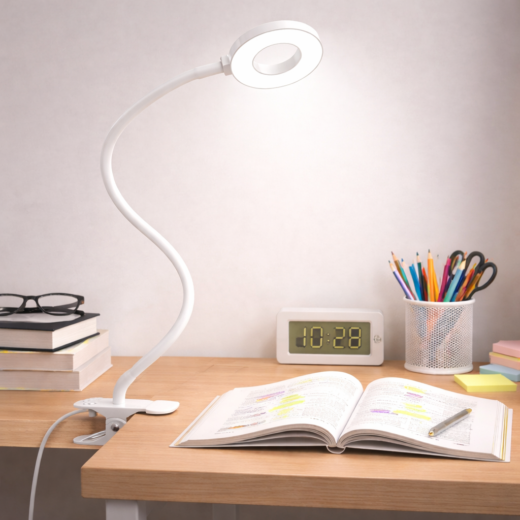Schreibtischlampe mit Klemme, flexible LED-Leselampe, 3 Farbmodi | Meowbutter