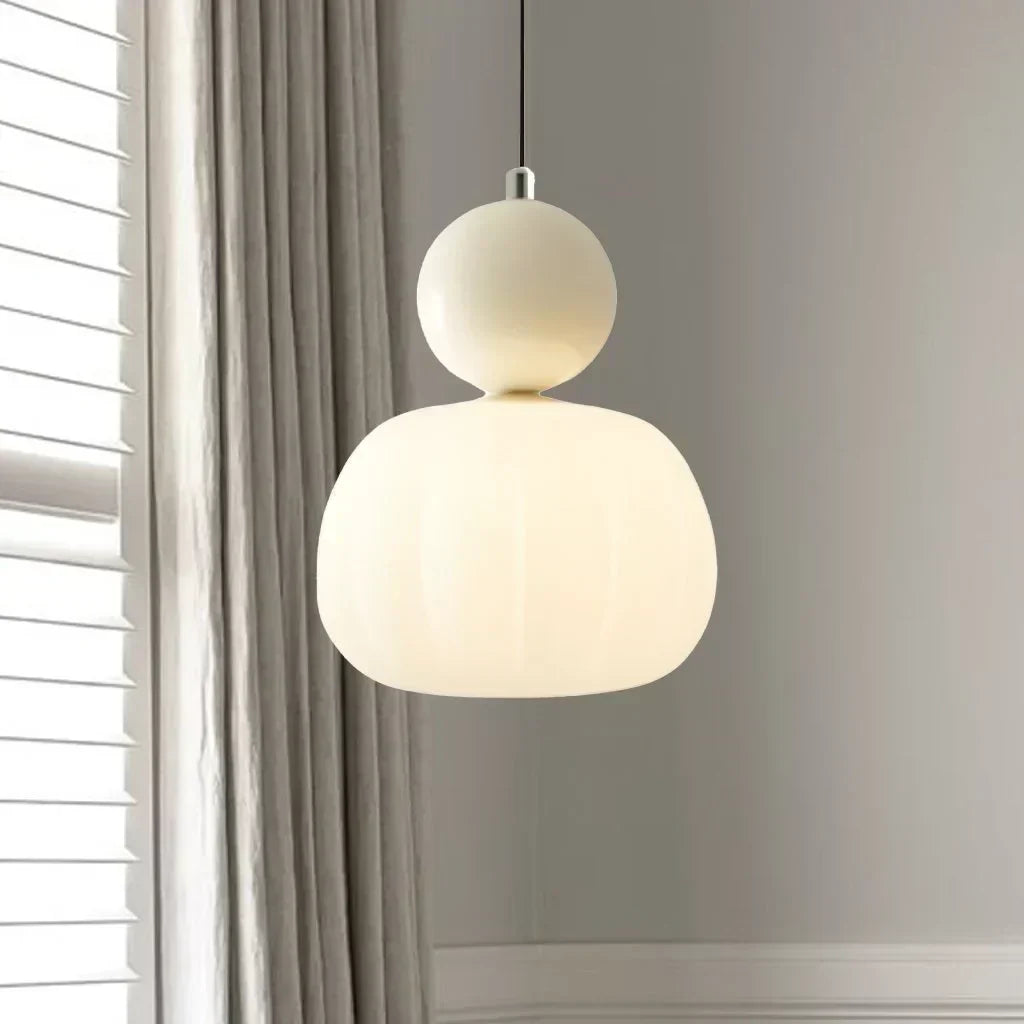 Lampada nordica da soffitto a forma di zucca — Lampada a sospensione LED, diffusore in vetro rinforzato, struttura in metallo lucido