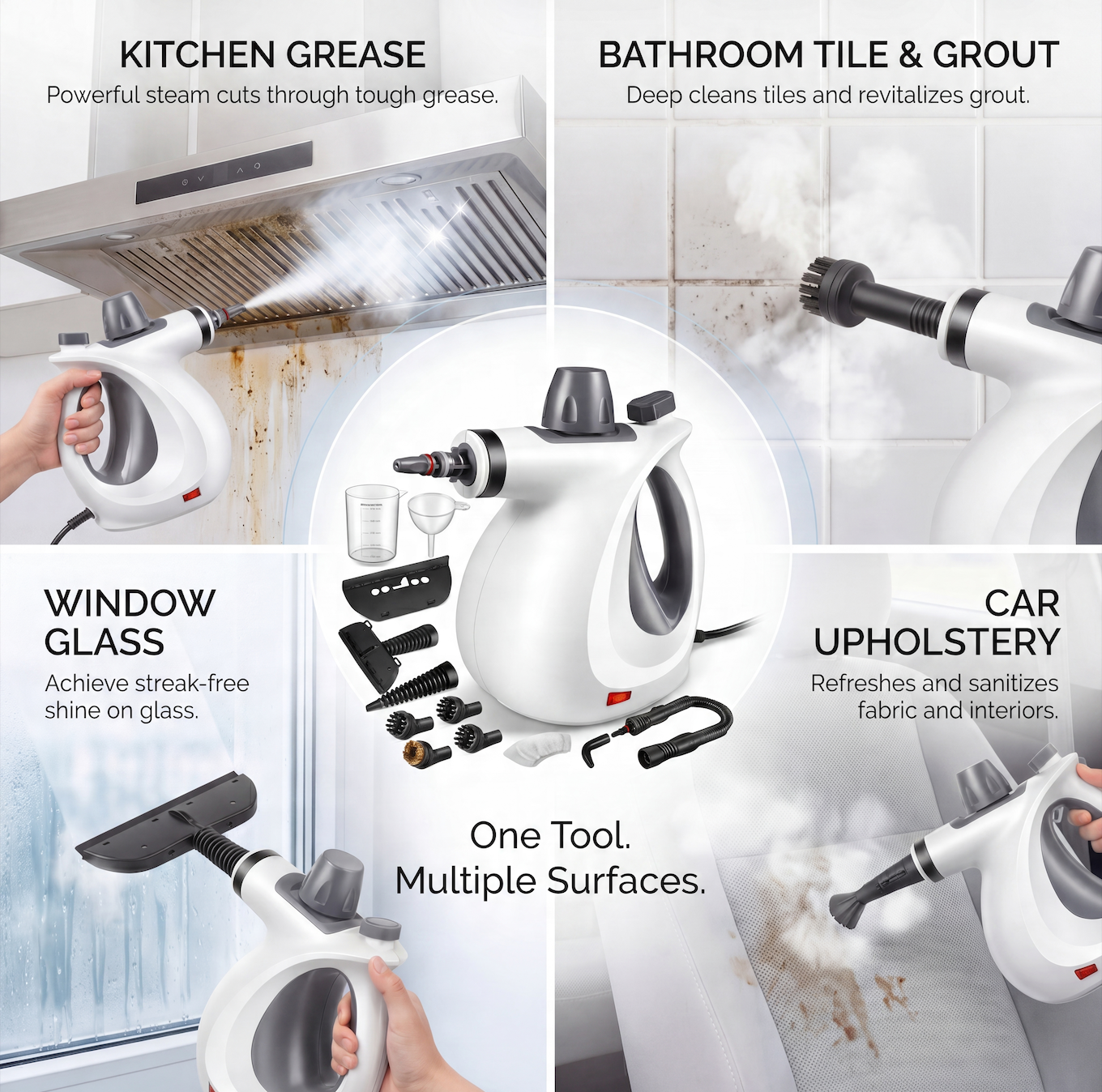 Deep Clean Without Chemicals – Handheld Steam Tool for Kitchens & Bathrooms