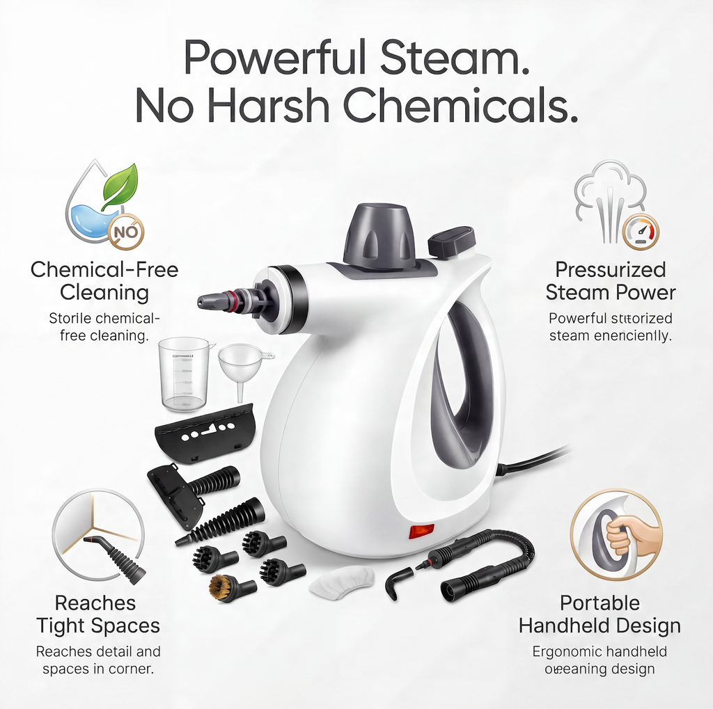 Deep Clean Without Chemicals – Handheld Steam Tool for Kitchens & Bathrooms