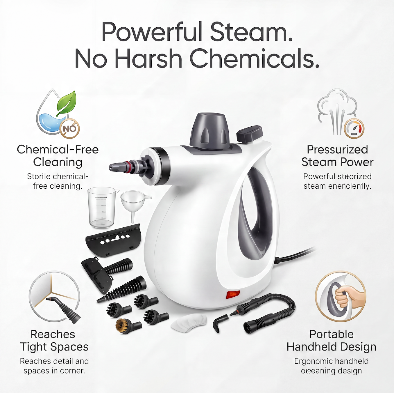 Deep Clean Without Chemicals – Handheld Steam Tool for Kitchens & Bathrooms