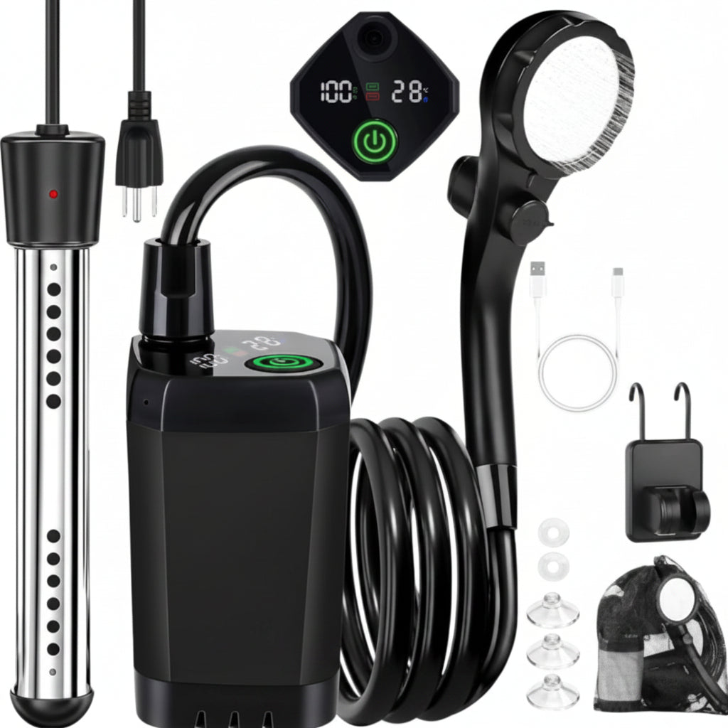 Portable Camping Shower Pump with Pressure-Boost Shower Head | meowbutter