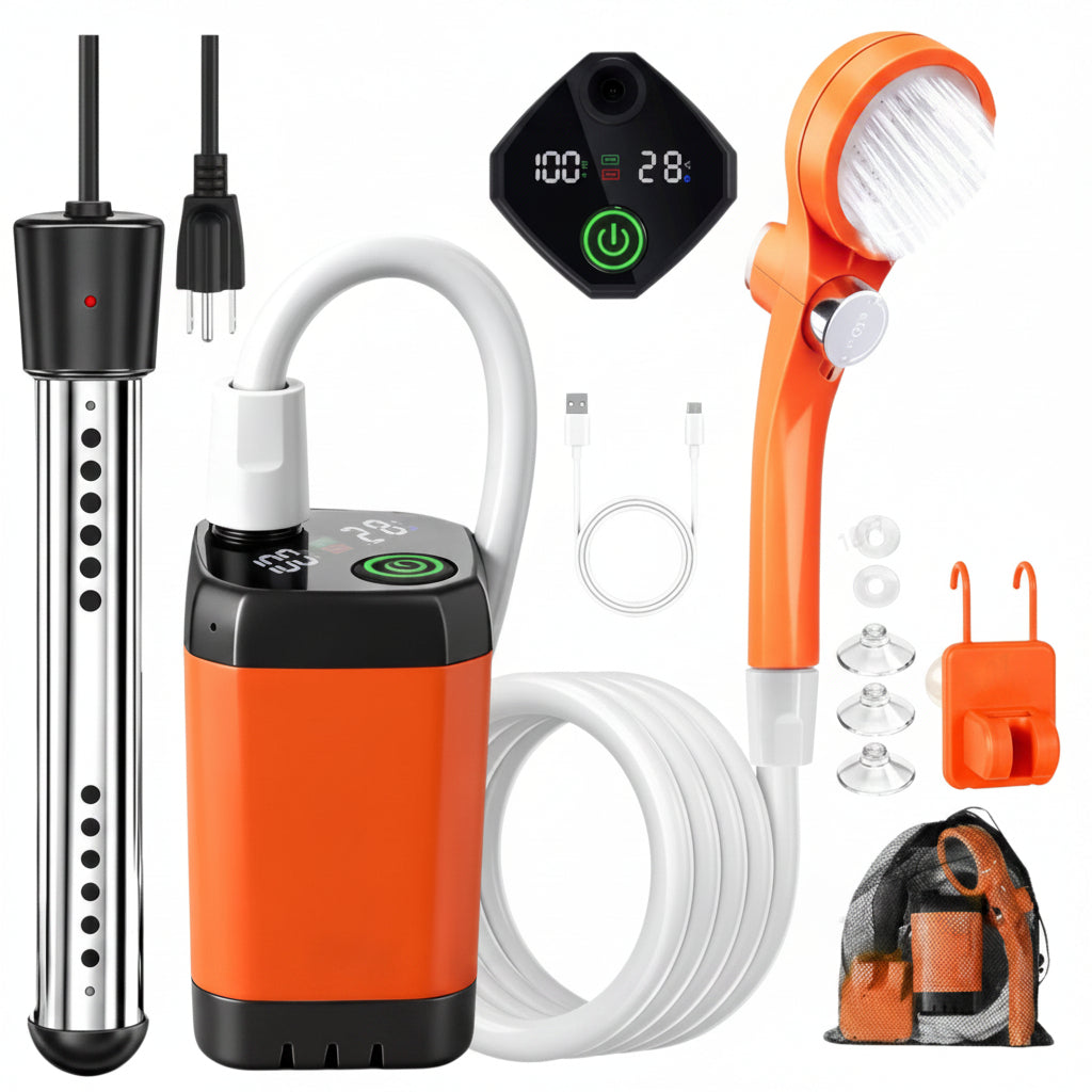 Portable Camping Shower Pump with Pressure-Boost Shower Head | meowbutter