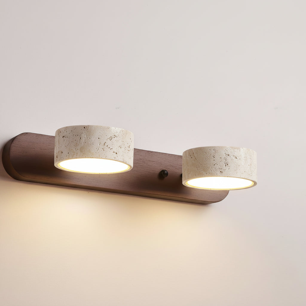 Natürliche Travertin- und Holz-LED-Wandleuchte für moderne Innenräume | meowbutter