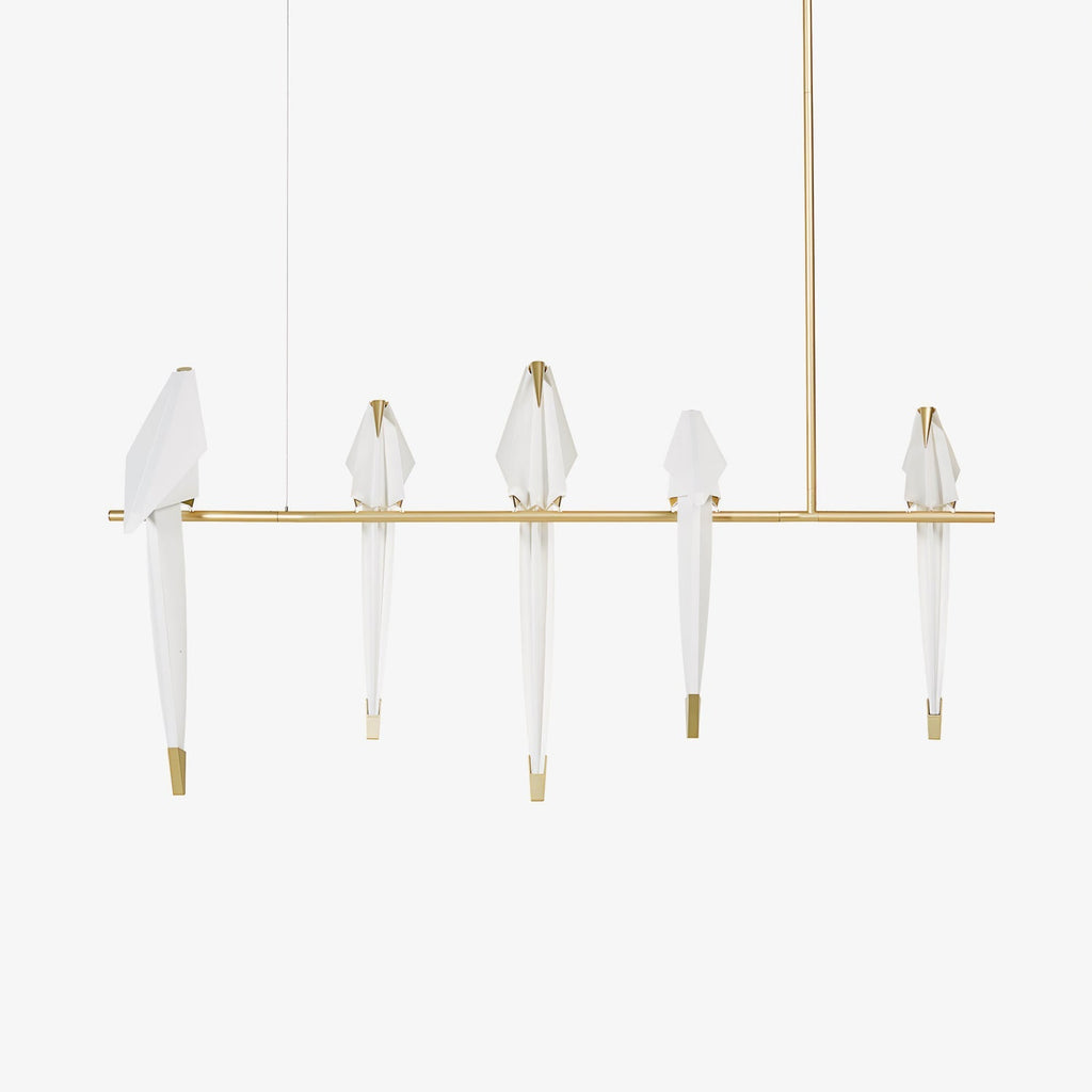 Gold Sculptural Chandelier In Acrylic And Metal, Adjustable And Dimmable