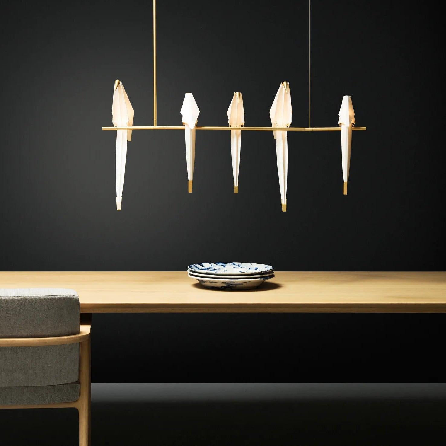 Gold Sculptural Chandelier In Acrylic And Metal, Adjustable And Dimmable