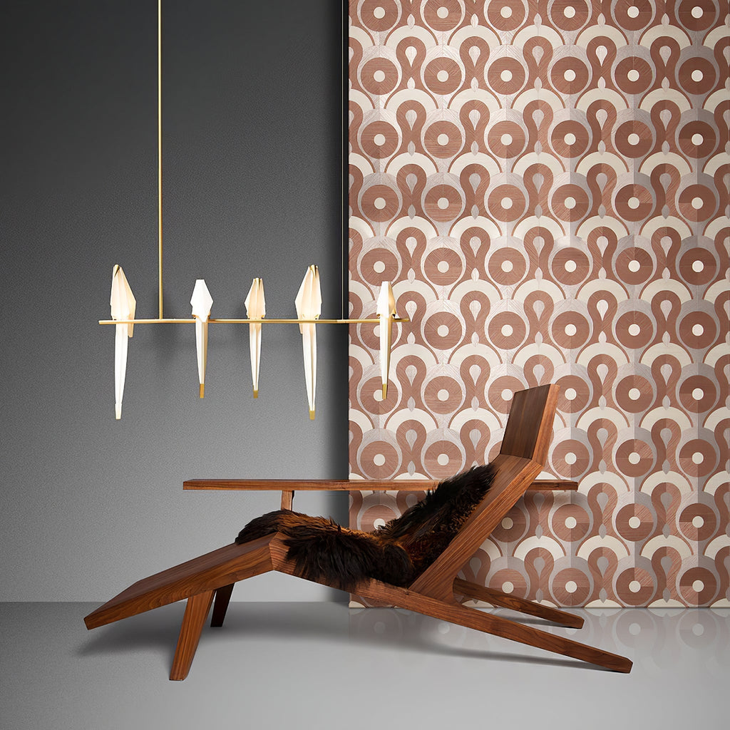Gold Sculptural Chandelier In Acrylic And Metal, Adjustable And Dimmable