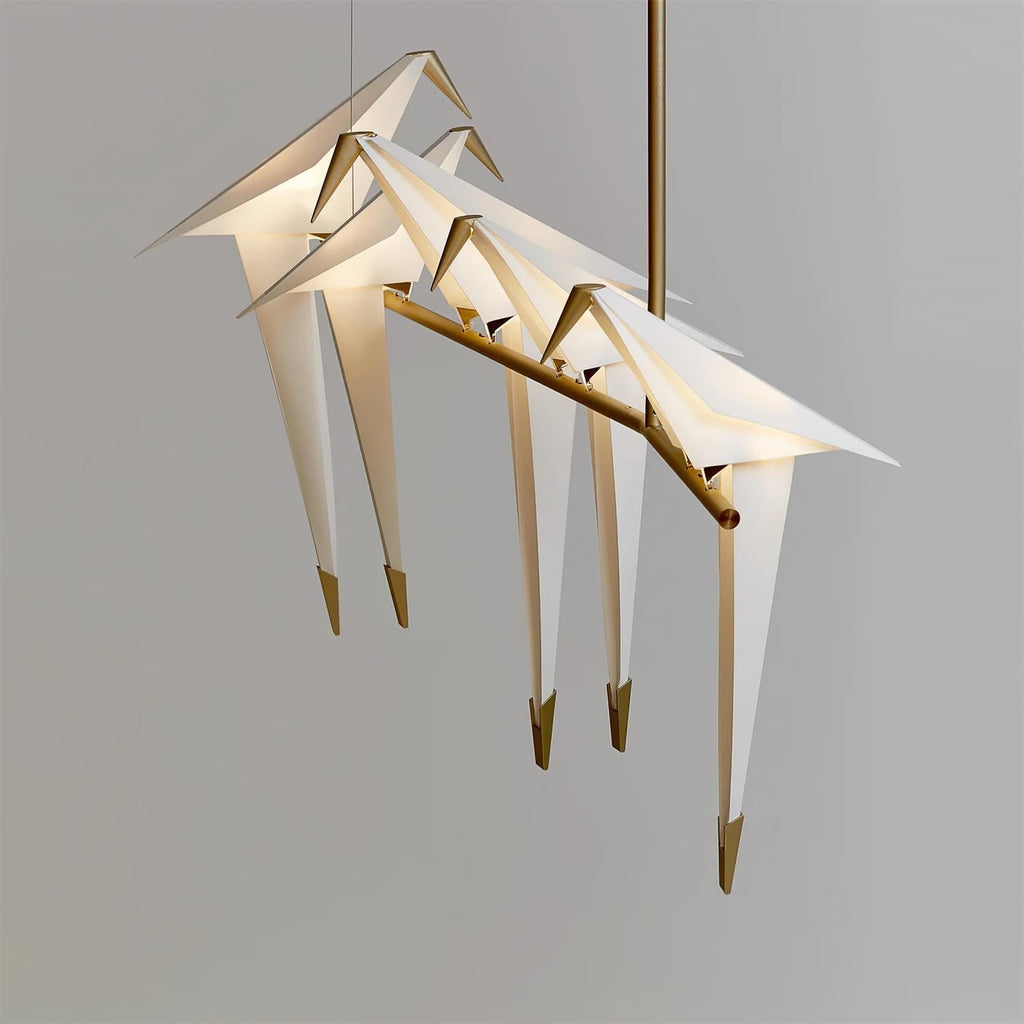 Gold Sculptural Chandelier In Acrylic And Metal, Adjustable And Dimmable
