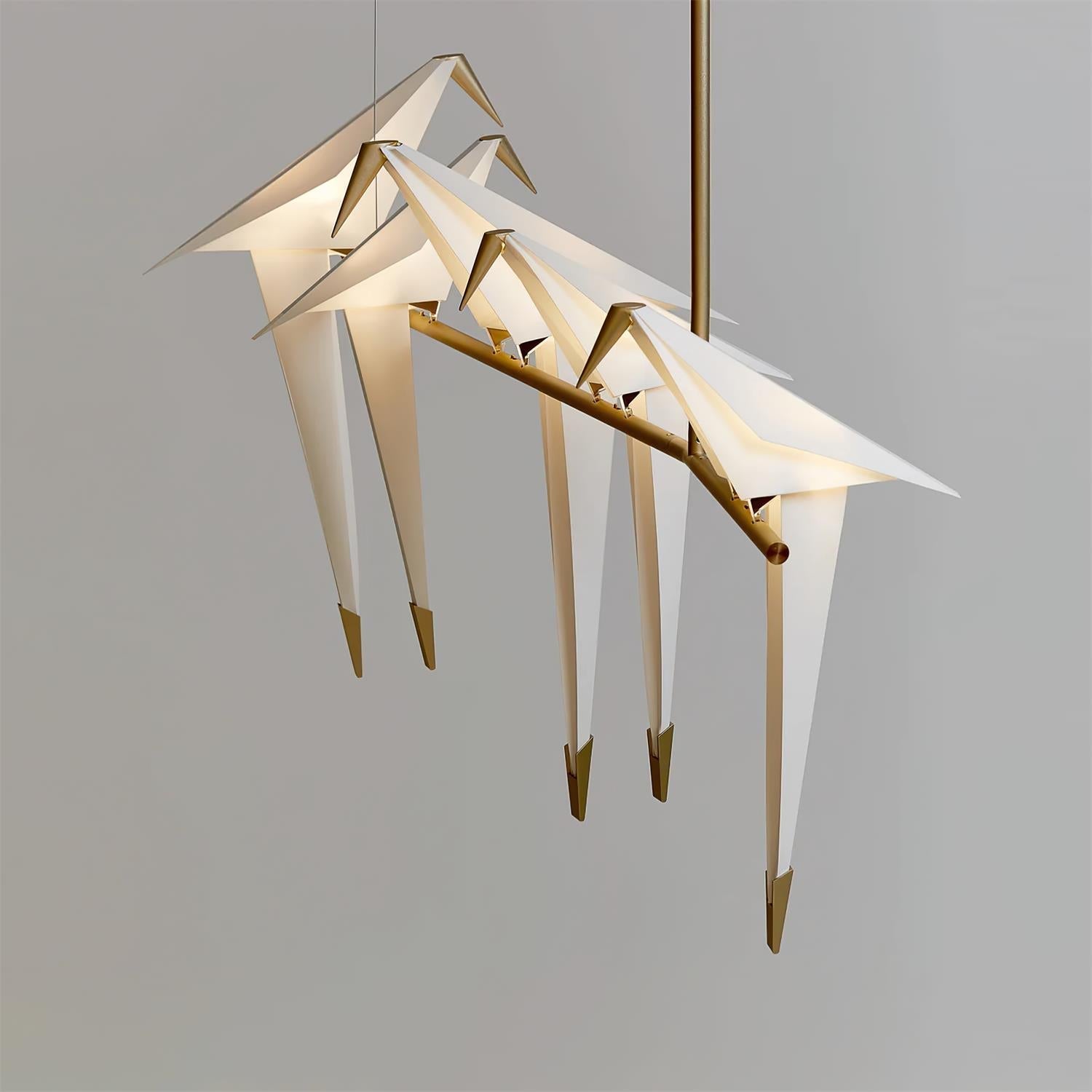 Gold Sculptural Chandelier In Acrylic And Metal, Adjustable And Dimmable