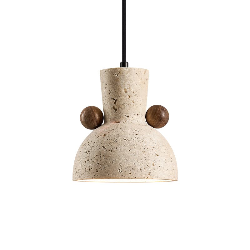 Sculptural Pendant Light With Yellow Travertine And Walnut Accents