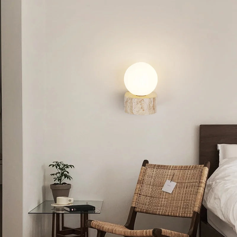 Travertine Stone Wall Lamp | Modern Japanese-Style LED Sconce | Meowbutter