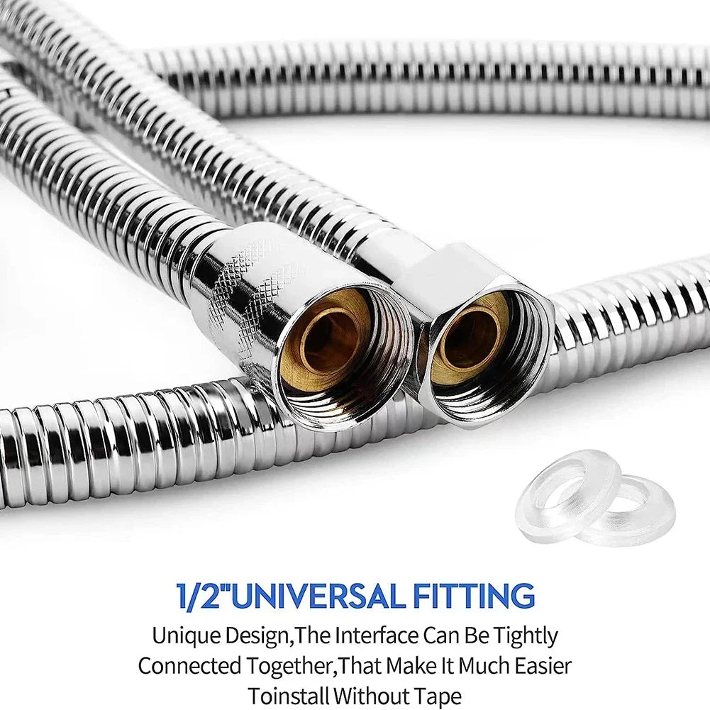 Shower Hose Extension - 2m Stainless Steel - Flexible Bathroom Water Pipe | meowbutter