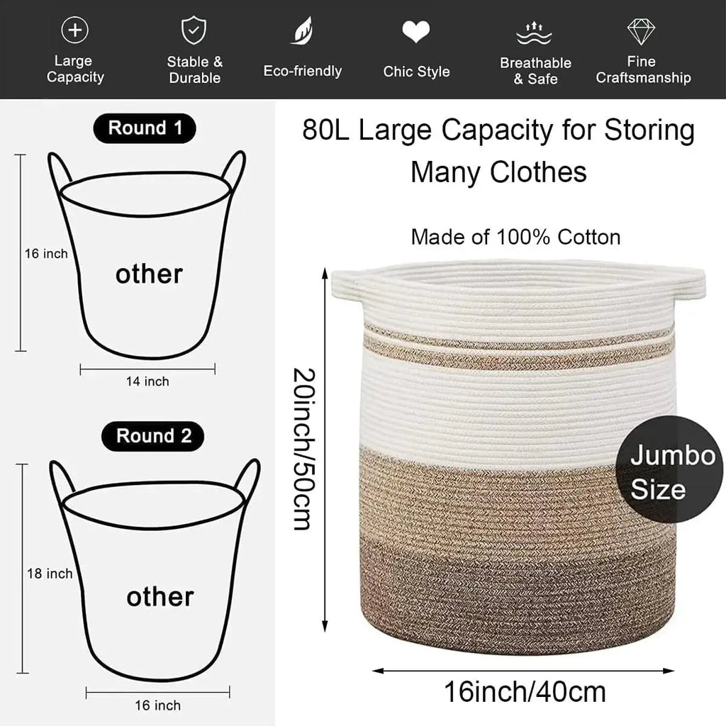 Panier à linge tressé avec poignées pour le salon et la chambre à coucher
