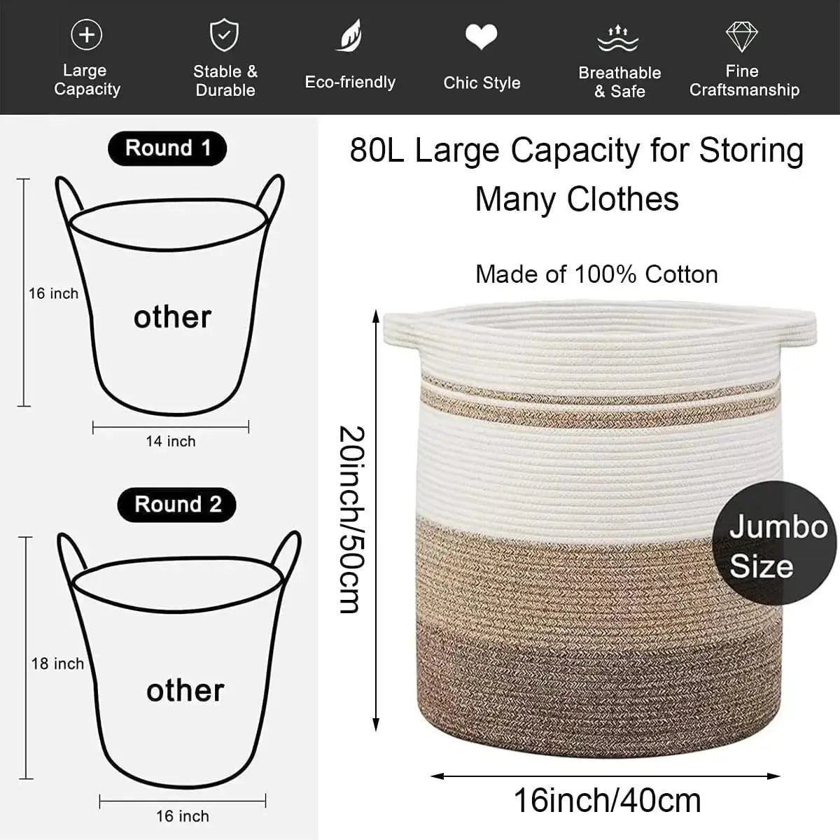 Panier à linge tressé avec poignées pour le salon et la chambre à coucher