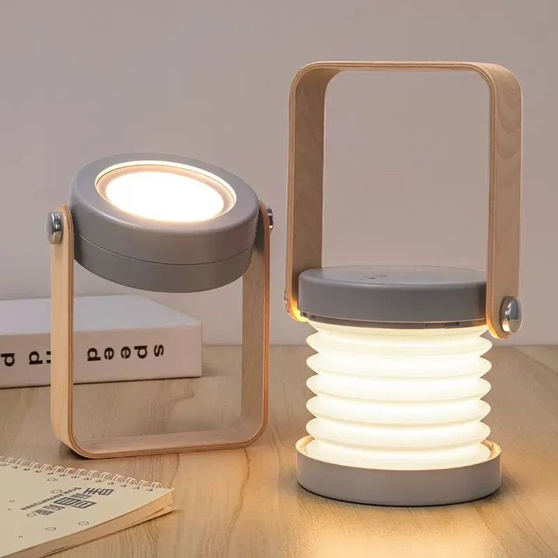 Linterna portátil creativa con mango de madera | Lámpara de mesa plegable recargable | Meowbutter