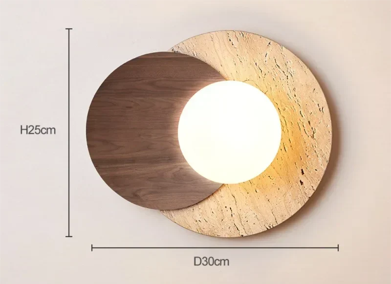 Wabi-sabi-stenvæglampe — Naturlig stentekstur, kugle i matteret glas