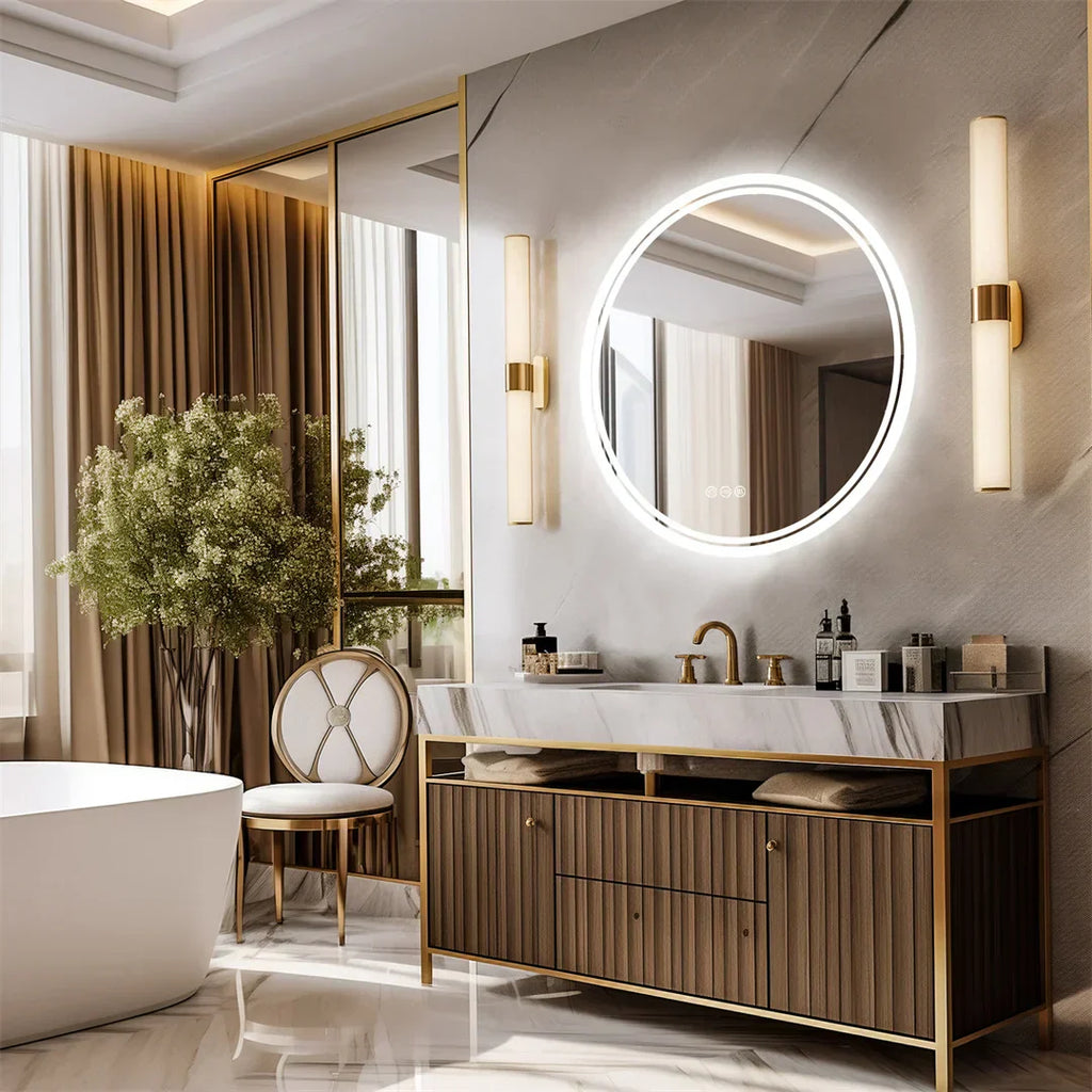 LuvoRound | Round LED Bathroom Mirror | Anti-Fog & Dimmable Touch Screen | Meowbutter