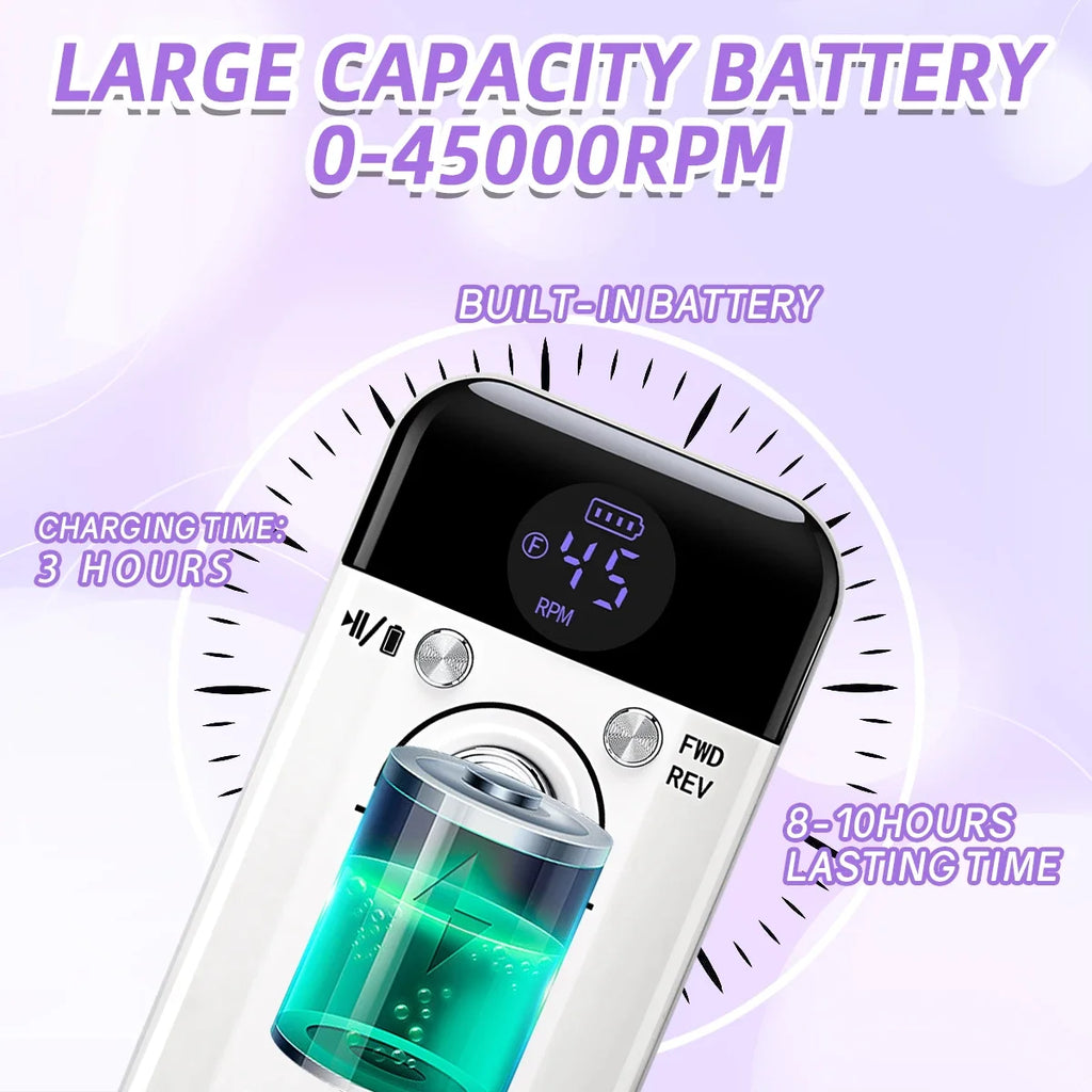 Nail Drill Machine - 45000RPM Low Noise Motor - Rechargeable Manicure Sander | meowbutter