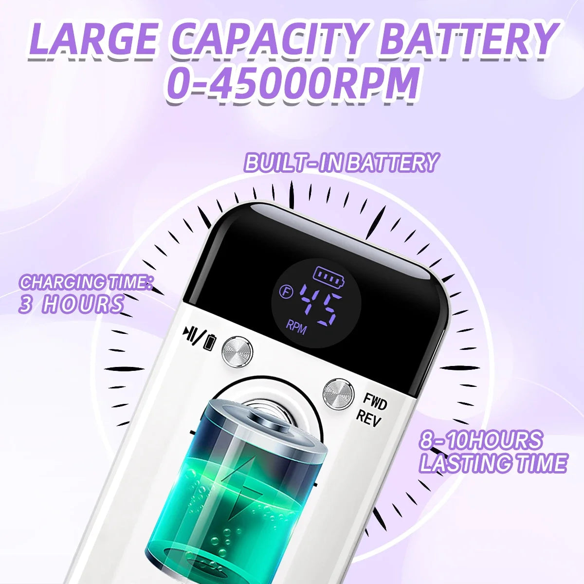 Nail Drill Machine - 45000RPM Low Noise Motor - Rechargeable Manicure Sander | meowbutter