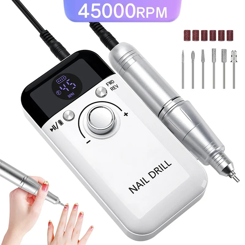 Nail Drill Machine - 45000RPM Low Noise Motor - Rechargeable Manicure Sander | meowbutter