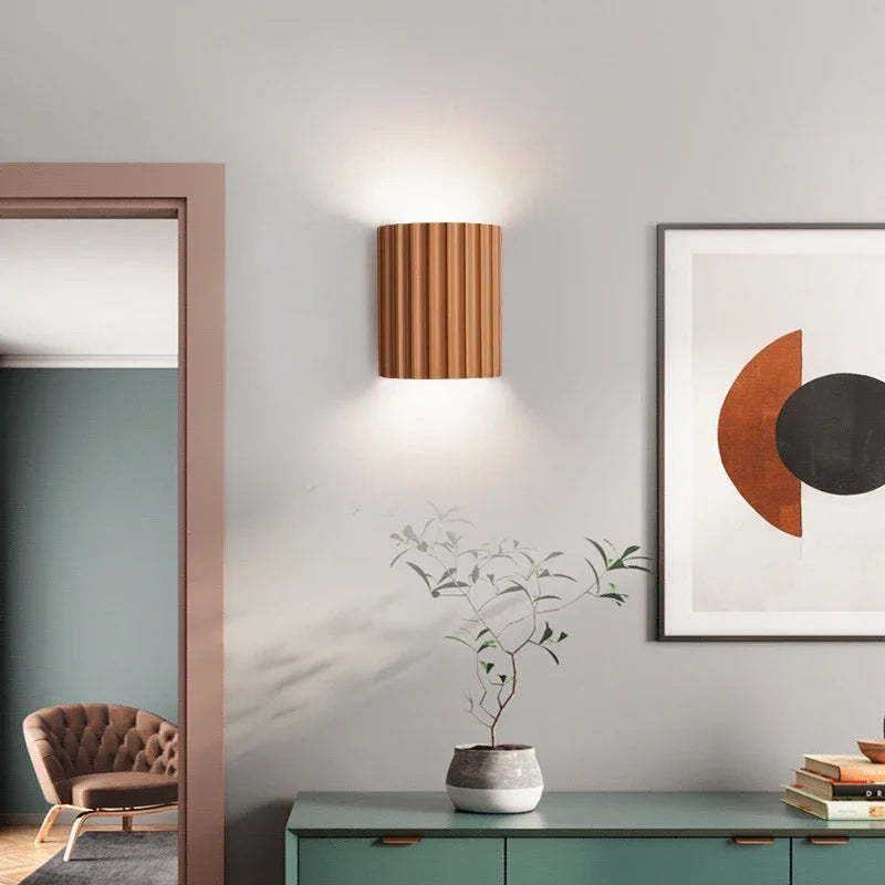 Nordic Resin Wall Lamp — Grooved Shell, Two-Way Ambient Glow