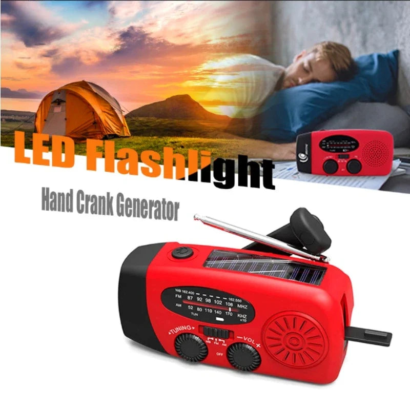 Nouzové solární rádio - ruční klička a USB - AM/FM/NOAA - powerbanka - 2000mAh | meowbutter