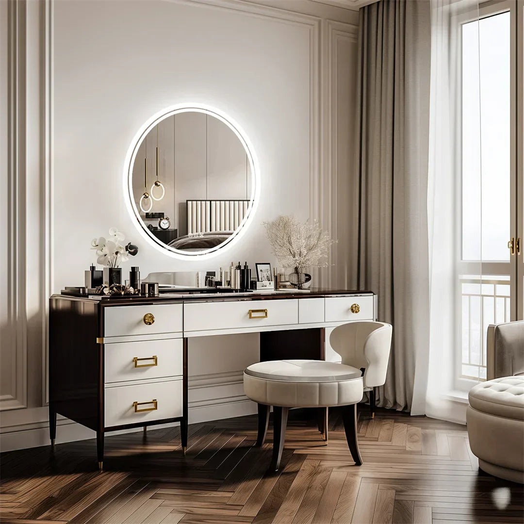 LuvoRound | Round LED Bathroom Mirror | Anti-Fog & Dimmable Touch Screen | Meowbutter
