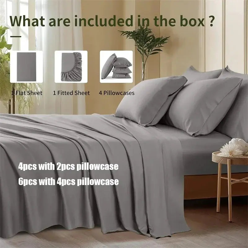 4-Piece Bamboo Sheets Set Silky Soft And Breathable For All Season Comfort