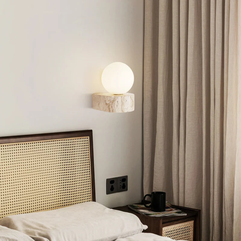 Travertine Stone Wall Lamp | Modern Japanese-Style LED Sconce | Meowbutter