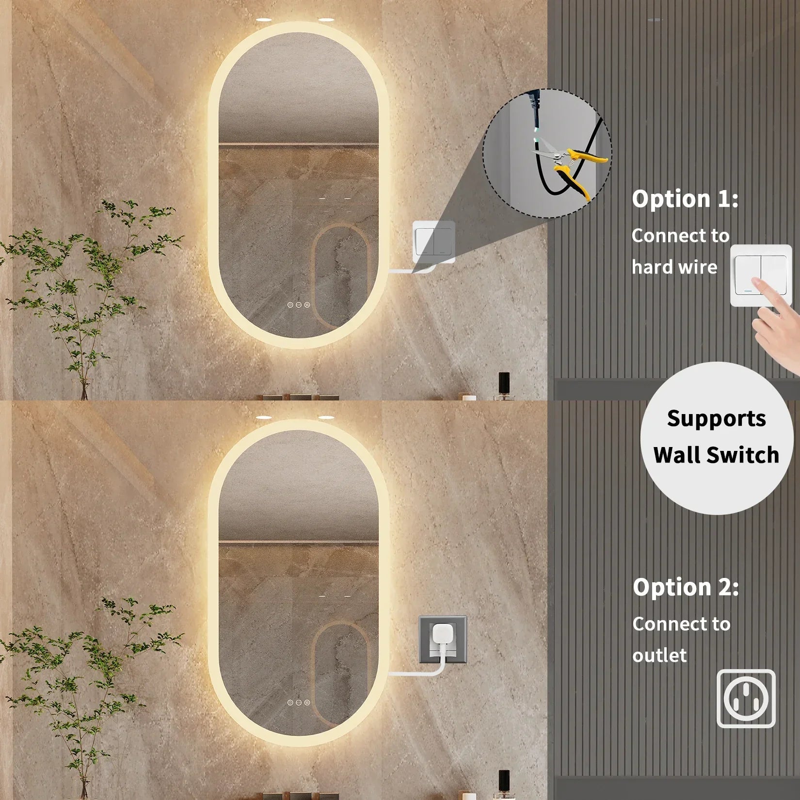 LumoOval | Oglindă ovală LED pentru baie | Design iluminat din spate anti-aburire și reglabil | Meowbutter