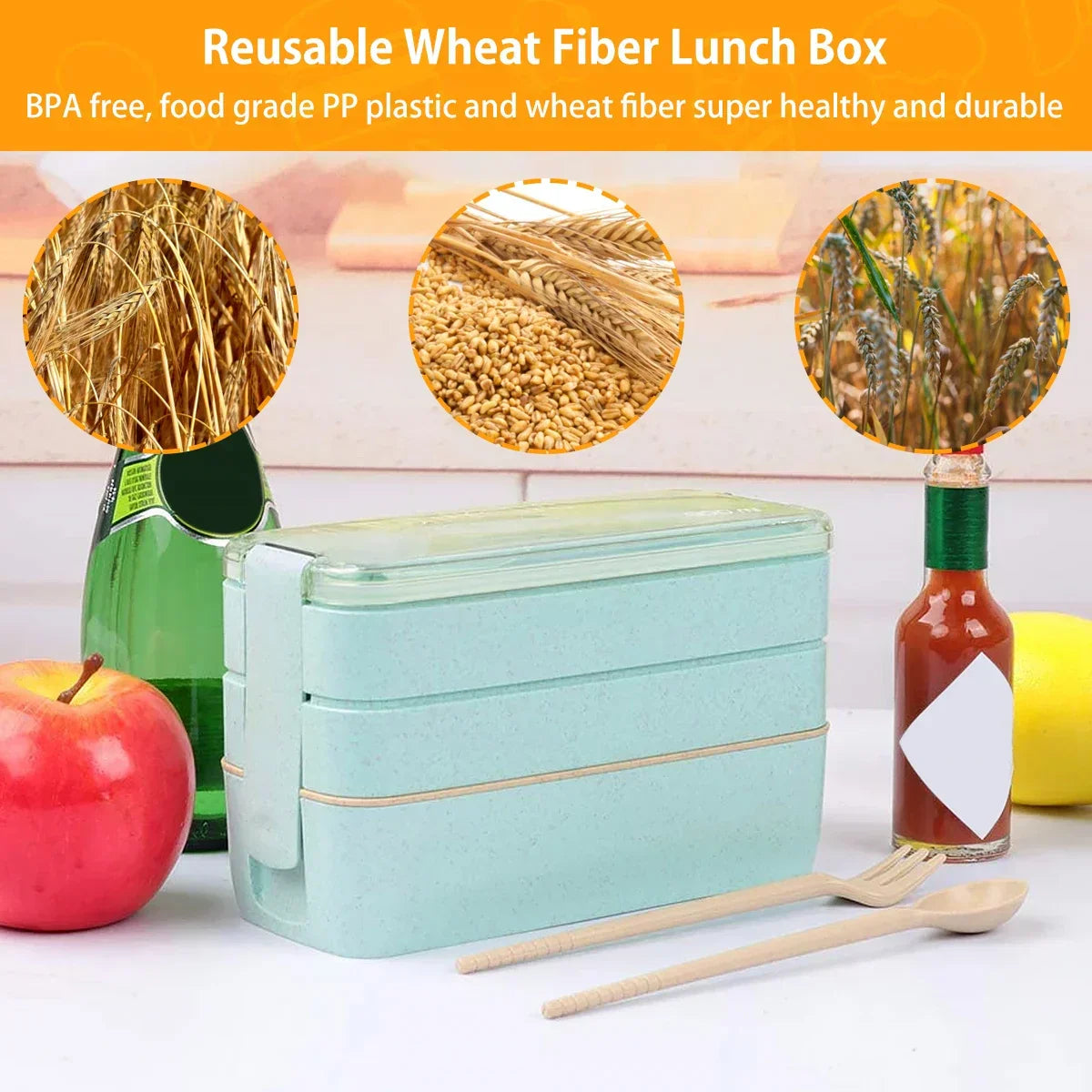 EcoStack | Marmita Bento de 3 níveis | Palha de trigo 900 ml | Meowbutter