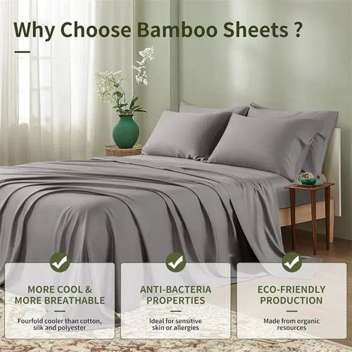 4-Piece Bamboo Sheets Set Silky Soft And Breathable For All Season Comfort