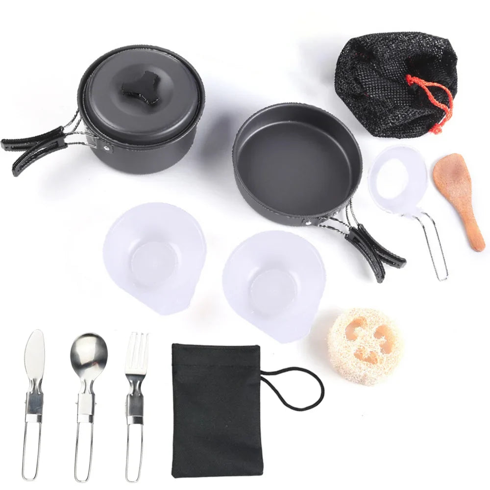 1.8L Mini Camping Cook Set - Aluminium Non-Stick Pot - Nested Storage - Green, Orange & Black | meowbutter