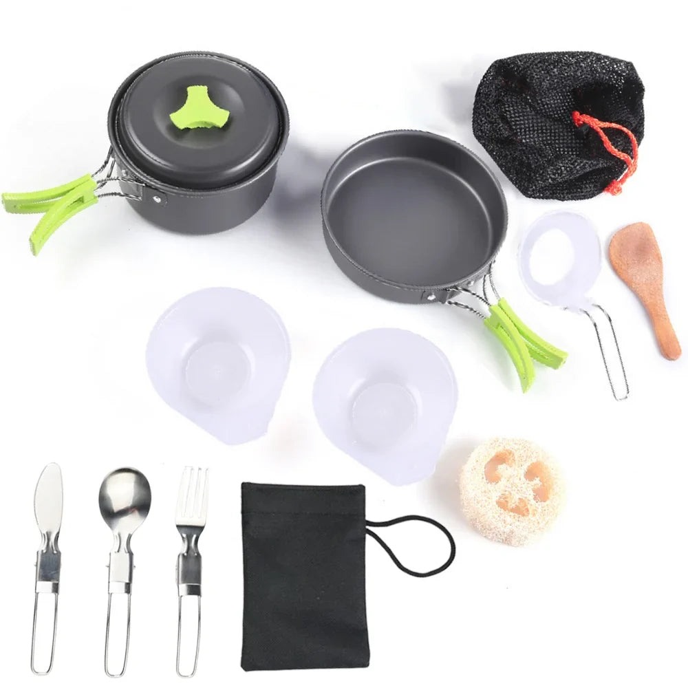 1.8L Mini Camping Cook Set - Aluminium Non-Stick Pot - Nested Storage - Green, Orange & Black | meowbutter